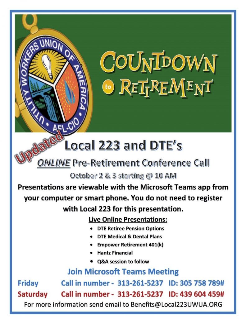 Pre-Retirement Seminars on October 2 & 3