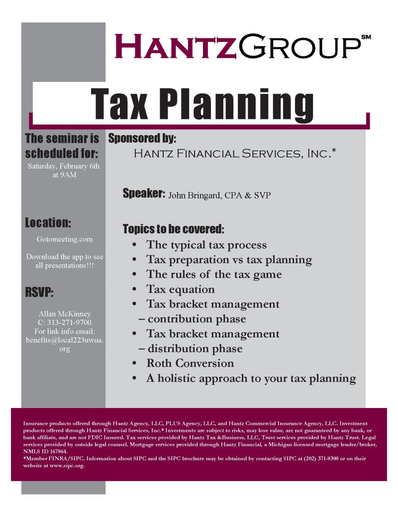 Join Local 223 & Hantz Financial for a Tax Planning Seminar – Feb. 6